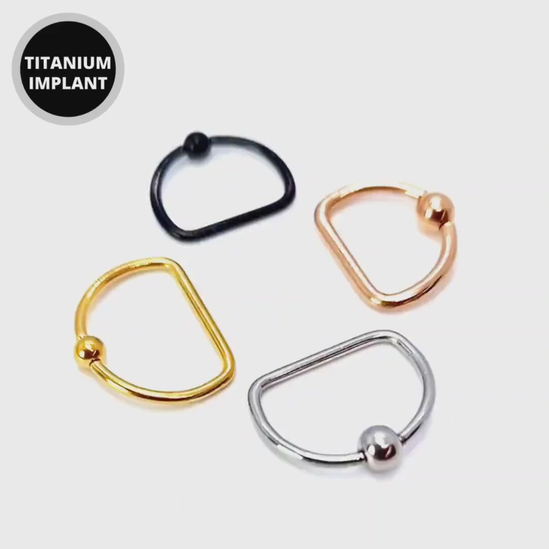 Titanium Nipple Ring Jewelry, Nipple D-Ring Ball Hoops, Captive Ring - 14 Gauge - Body Piercing Also for Daith, Septum, Eyebrow - Size 10MM